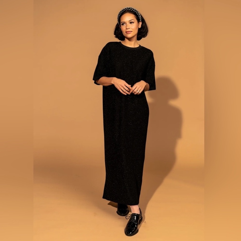 Dressed in LALA Casual Luxe Dress in Black Disco Sparkle Size 3XL